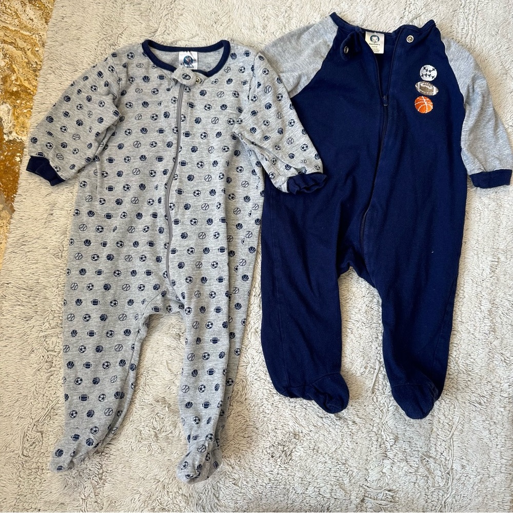 Set of 3 Gerber Sleep N' Play Sports themed-  3-6 Months